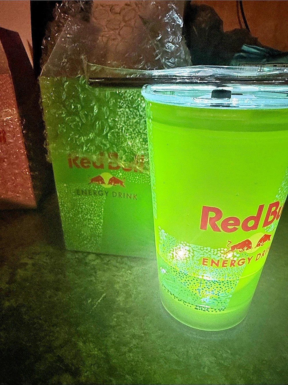 Red Bull Green Energy Drink Tumbler with Lid and Straw